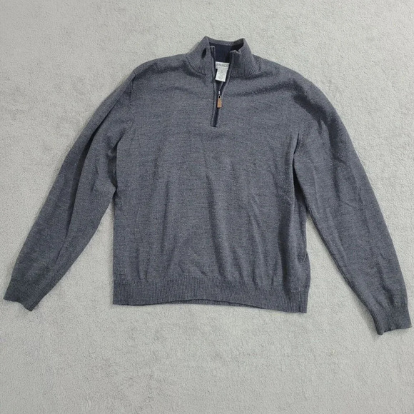 Piattelli Barneys New York Mens Gray 1/4 Zip Sweater L 100% Merino Wool 28CT - Picture 1 of 7